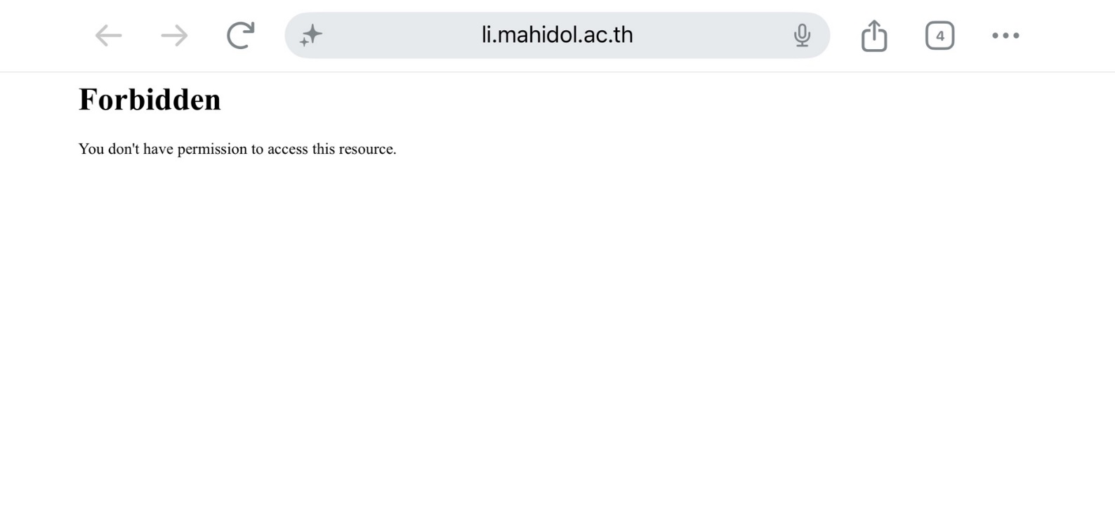 หน้าจอเบราว์เซอร์แสดงข้อความ Forbidden — You don't have permission to access this resource.