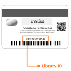 Library card with the 14-digit Library ID barcode highlighted